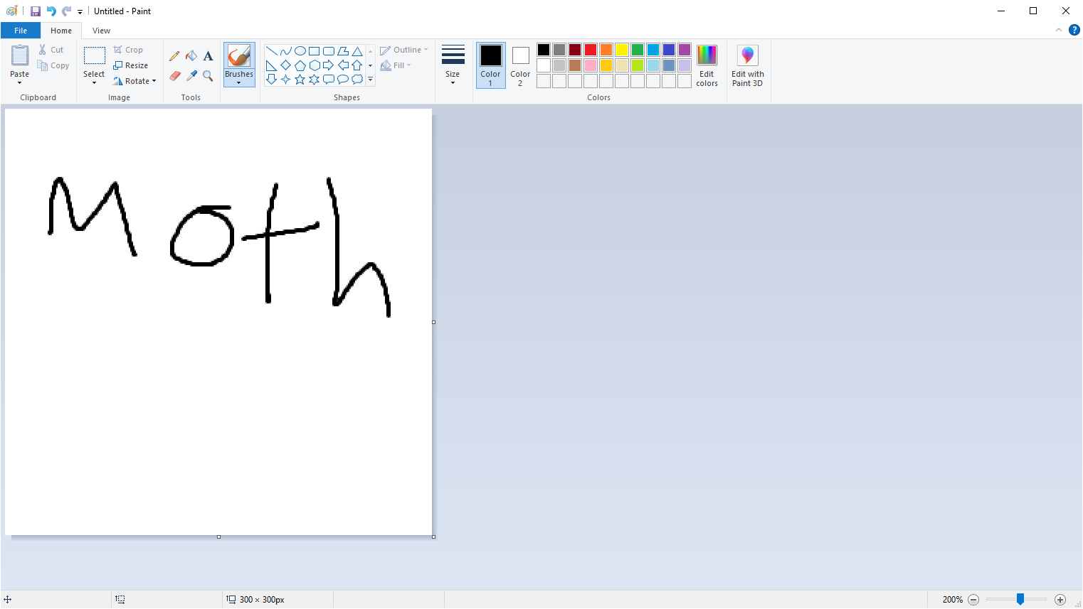 : [A screenshot of Microsoft Paint, showing an image consisting only of the word "Moth".]